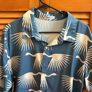 Blue Crane Print Men's Casual Shirt
